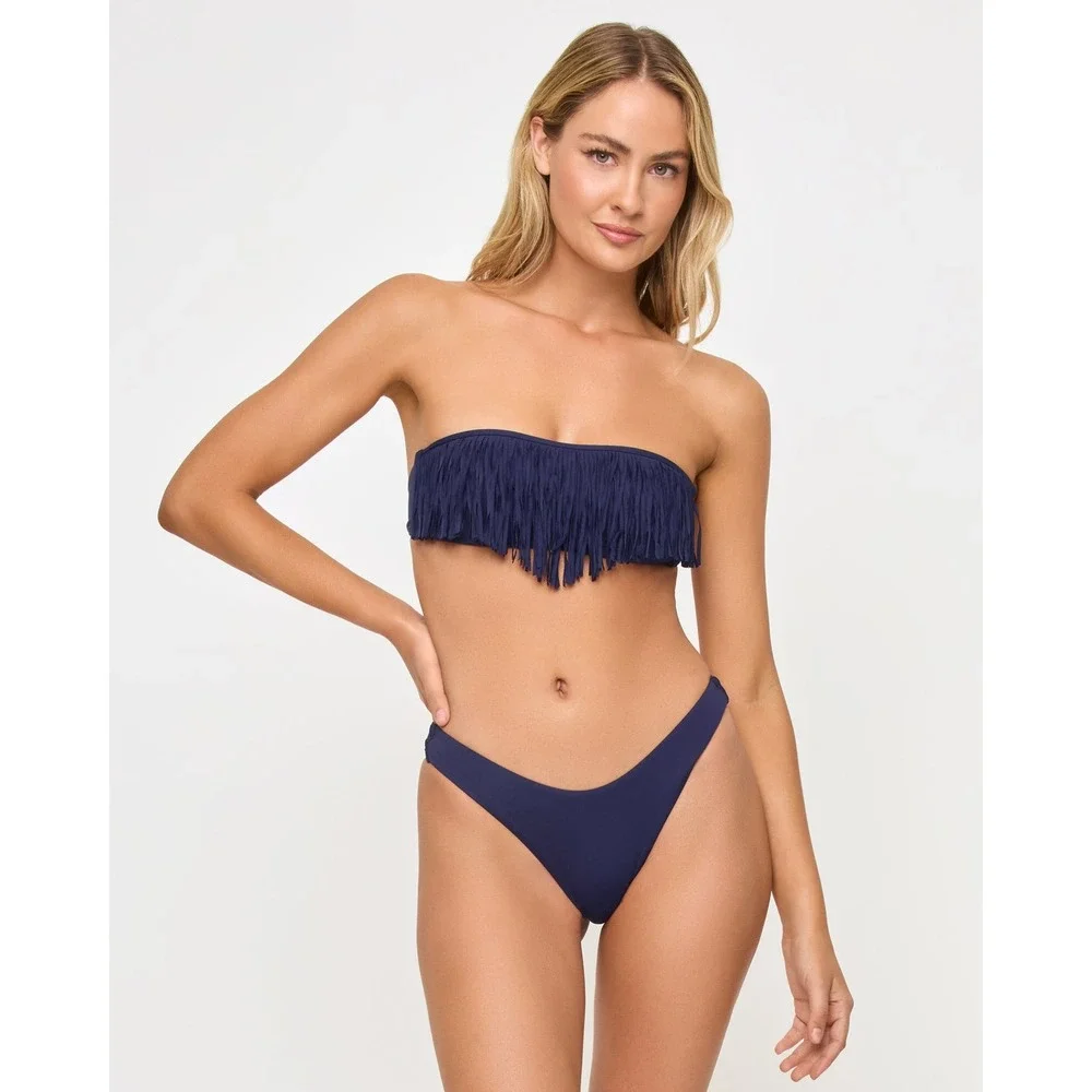 NEW L*Space Rocky Bikini Bottom Sensual Solid Midnight Blue Large Summer Beach